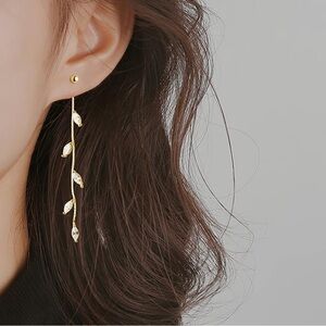 18K Gold Plated, Leaf Droplet Dangle Earrings